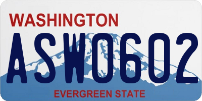 WA license plate ASW0602