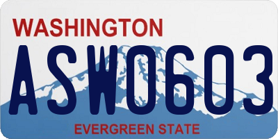 WA license plate ASW0603