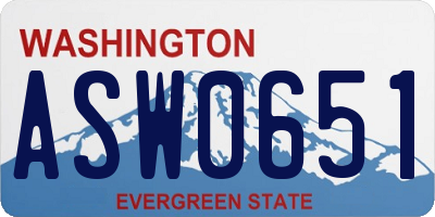 WA license plate ASW0651