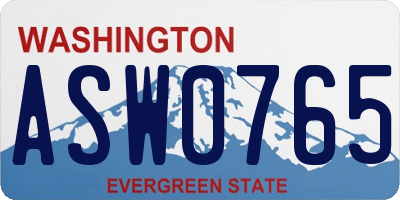 WA license plate ASW0765