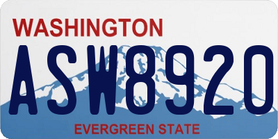 WA license plate ASW8920