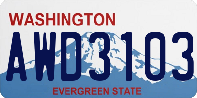 WA license plate AWD3103
