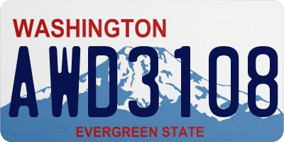 WA license plate AWD3108
