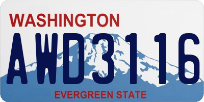 WA license plate AWD3116