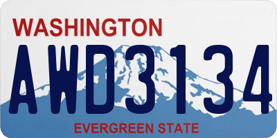 WA license plate AWD3134