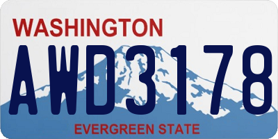 WA license plate AWD3178