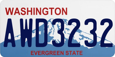 WA license plate AWD3232