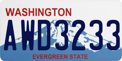 WA license plate AWD3233