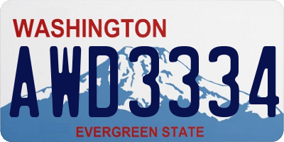 WA license plate AWD3334
