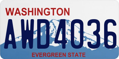 WA license plate AWD4036
