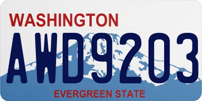WA license plate AWD9203