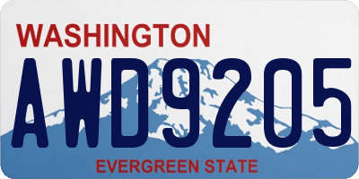 WA license plate AWD9205