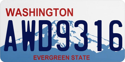 WA license plate AWD9316