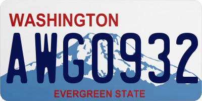 WA license plate AWG0932