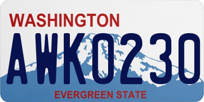 WA license plate AWK0230