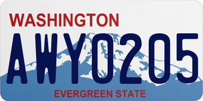WA license plate AWY0205