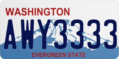 WA license plate AWY3333