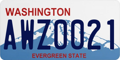 WA license plate AWZ0021