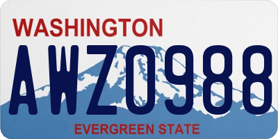 WA license plate AWZ0988