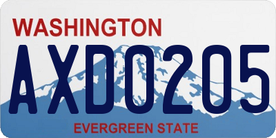 WA license plate AXD0205