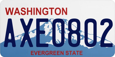 WA license plate AXE0802