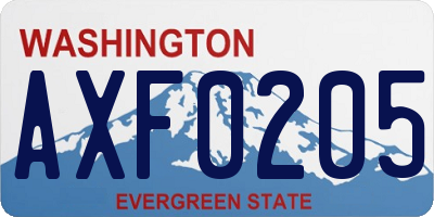 WA license plate AXF0205