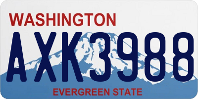 WA license plate AXK3988