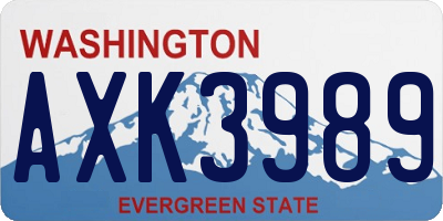 WA license plate AXK3989