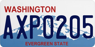 WA license plate AXP0205