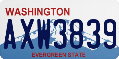 WA license plate AXW3839