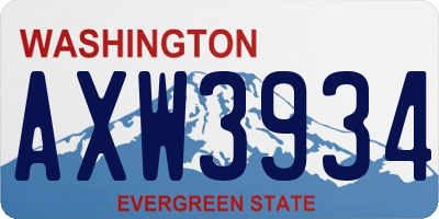 WA license plate AXW3934