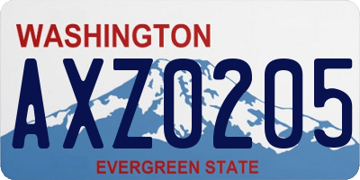 WA license plate AXZ0205