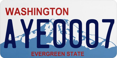 WA license plate AYE0007
