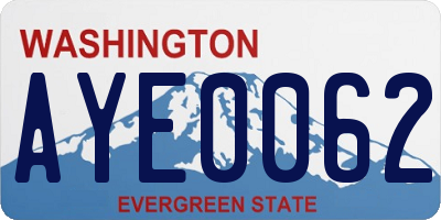 WA license plate AYE0062