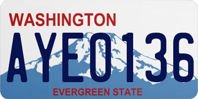 WA license plate AYE0136