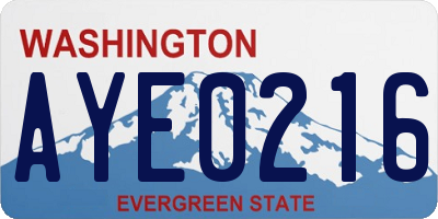 WA license plate AYE0216
