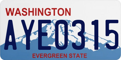 WA license plate AYE0315