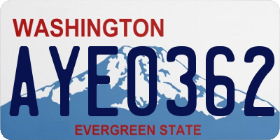 WA license plate AYE0362