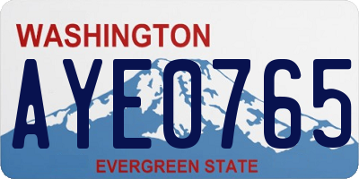 WA license plate AYE0765