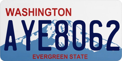 WA license plate AYE8062