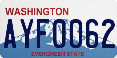 WA license plate AYF0062