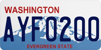 WA license plate AYF0200