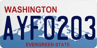 WA license plate AYF0203
