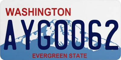 WA license plate AYG0062