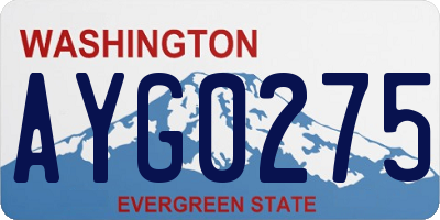 WA license plate AYG0275
