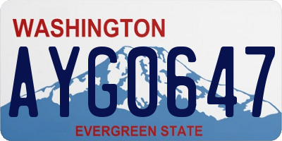 WA license plate AYG0647