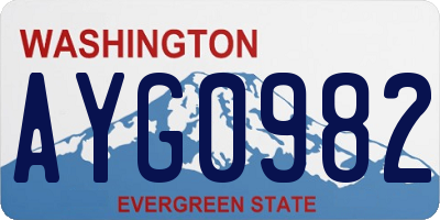 WA license plate AYG0982