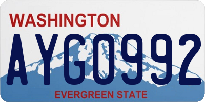 WA license plate AYG0992