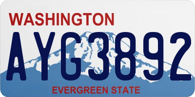 WA license plate AYG3892