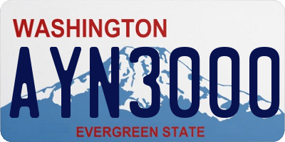 WA license plate AYN3000